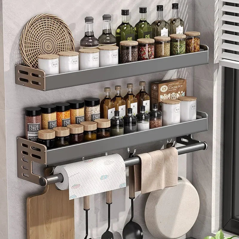 Versatile Wall-Mounted Spice Organizer in Sleek Black