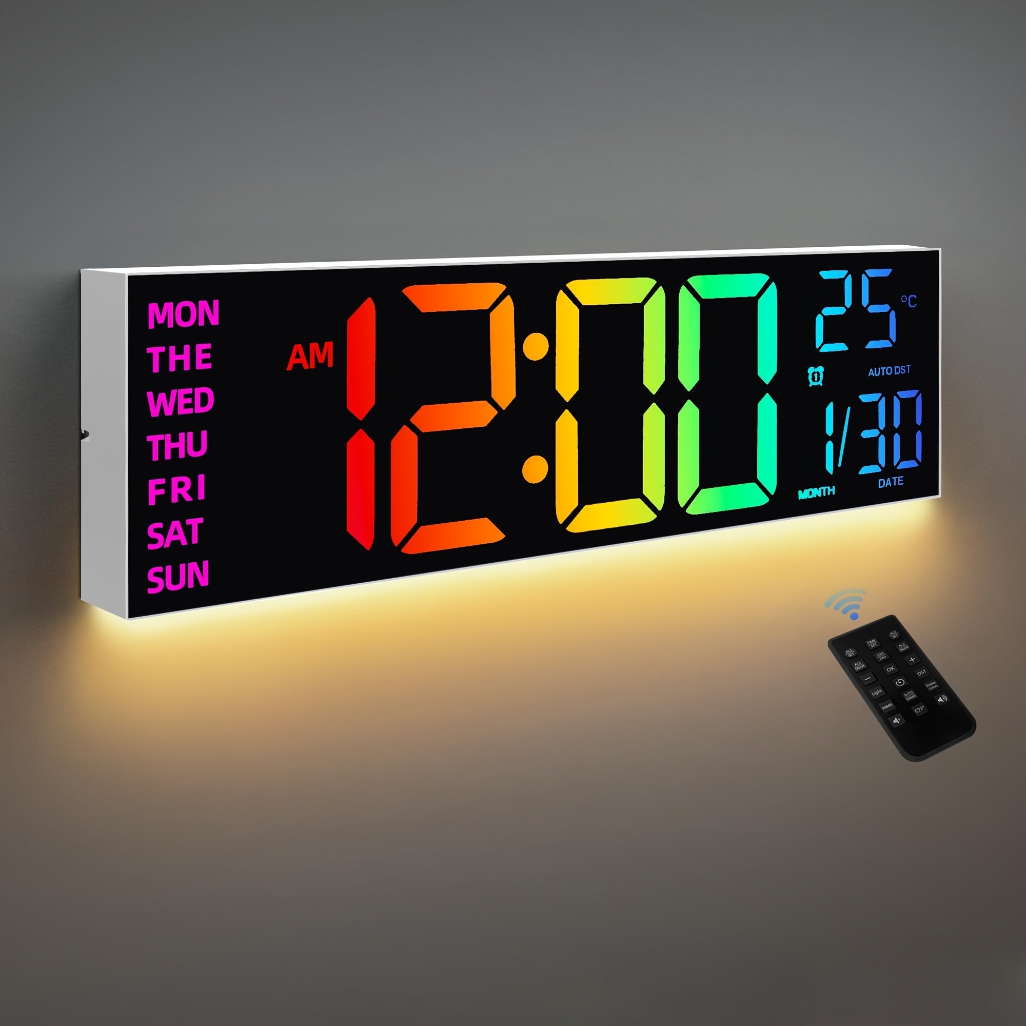 Smart RGB LED Wall Clock with Remote Control - 41.9 x 12.7 cm