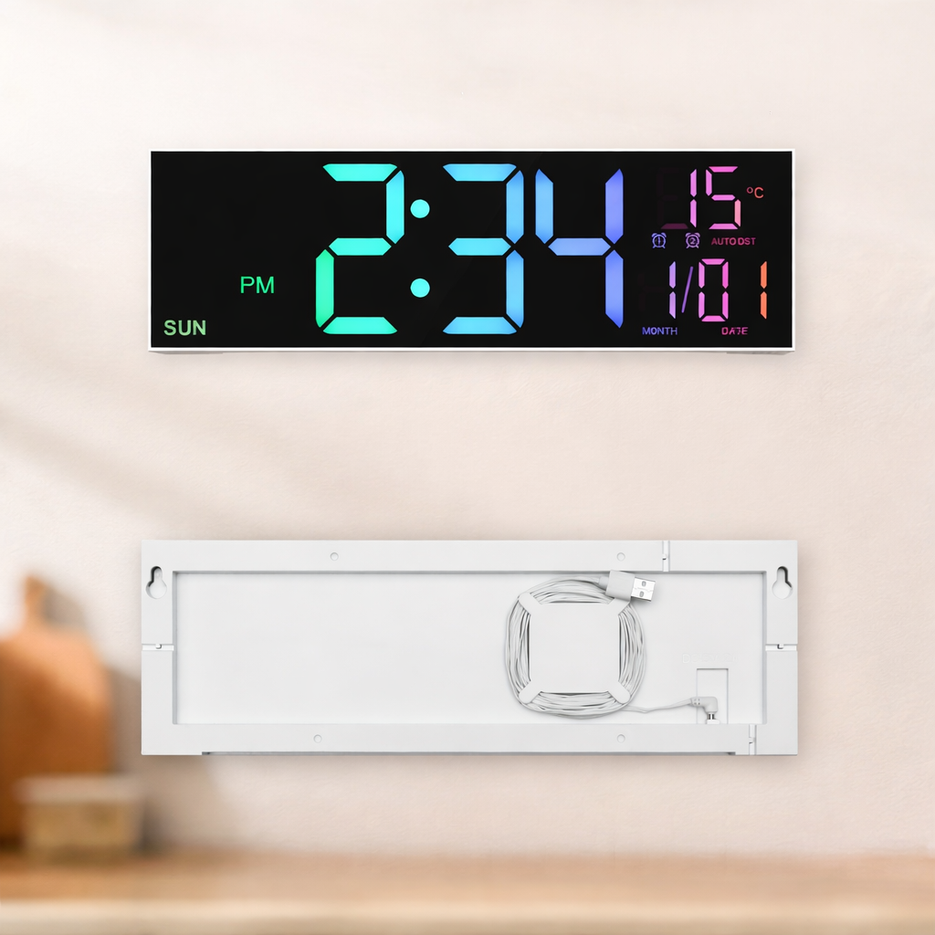 Smart RGB LED Wall Clock with Remote Control - 41.9 x 12.7 cm