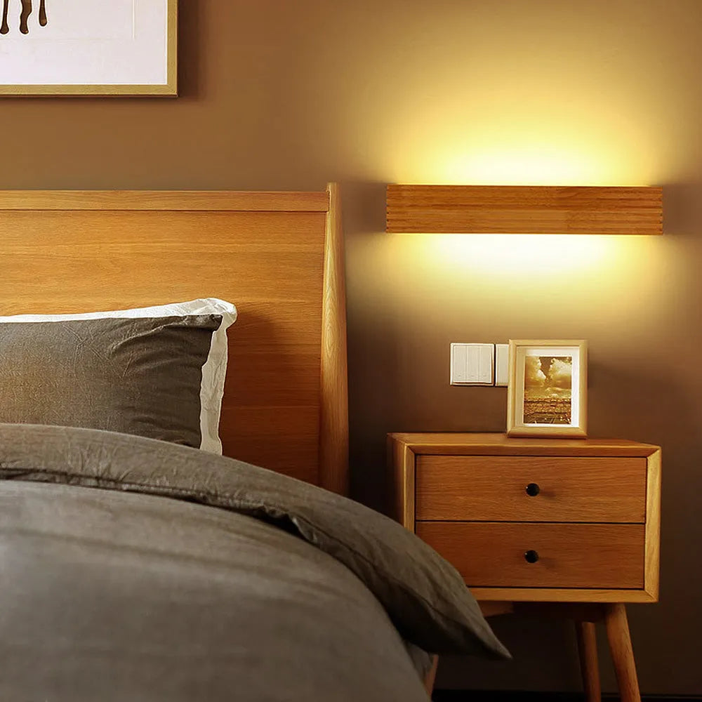 Stylish Wall-Mounted Light Fixture with Wooden Accent