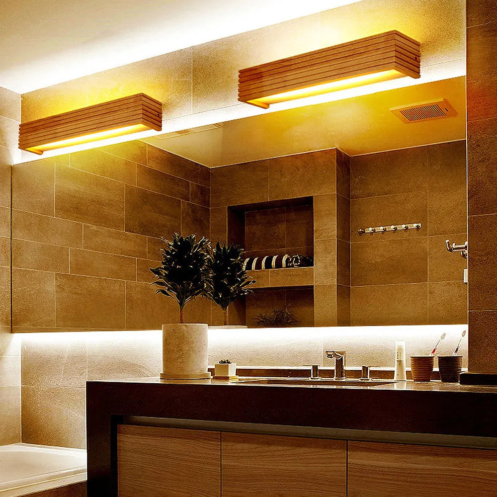 Stylish Wall-Mounted Light Fixture with Wooden Accent