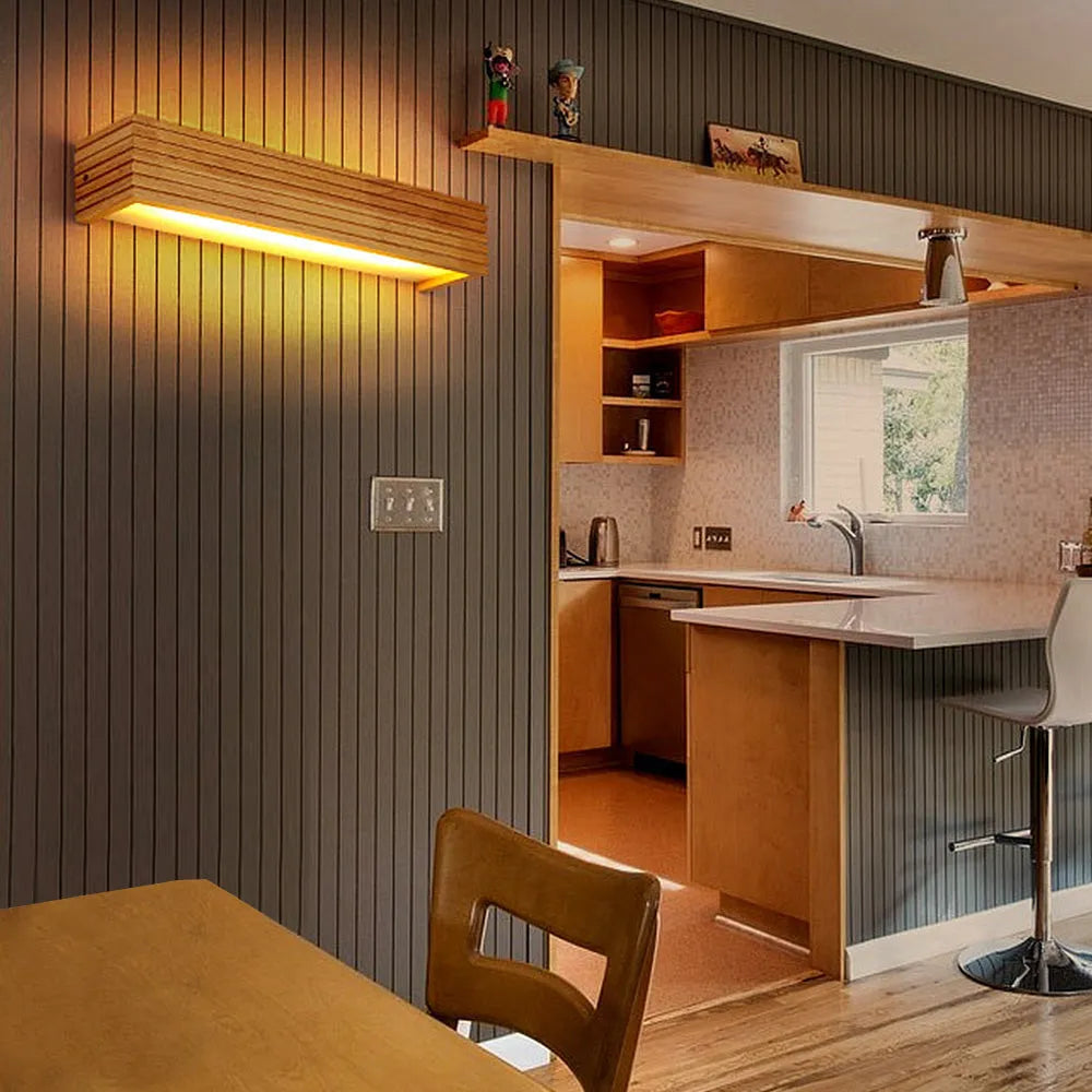 Stylish Wall-Mounted Light Fixture with Wooden Accent