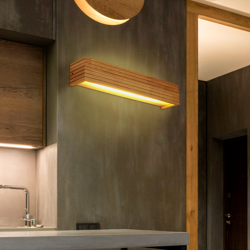 Stylish Wall-Mounted Light Fixture with Wooden Accent