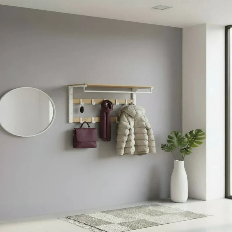 Stylish Wall-Mounted Coat Organizer with Shelving and Hooks