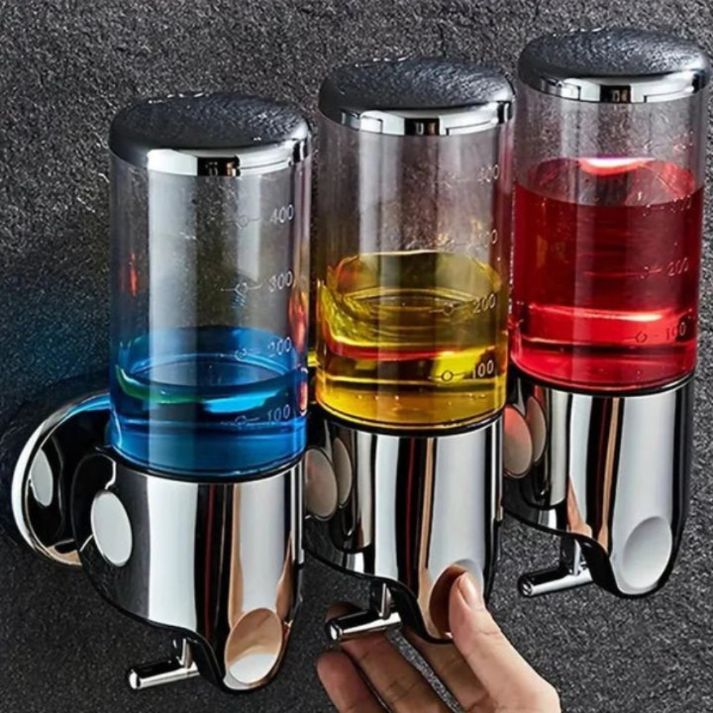 Stylish Wall-Mounted Dispenser Set for Soap and Shampoo
