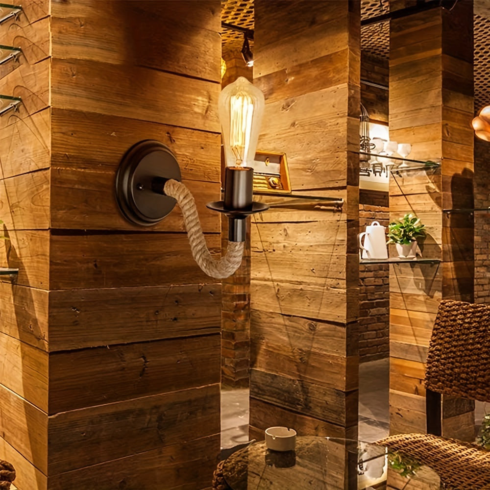 Chic Matte Black Wall Light with Rope and Glass Design