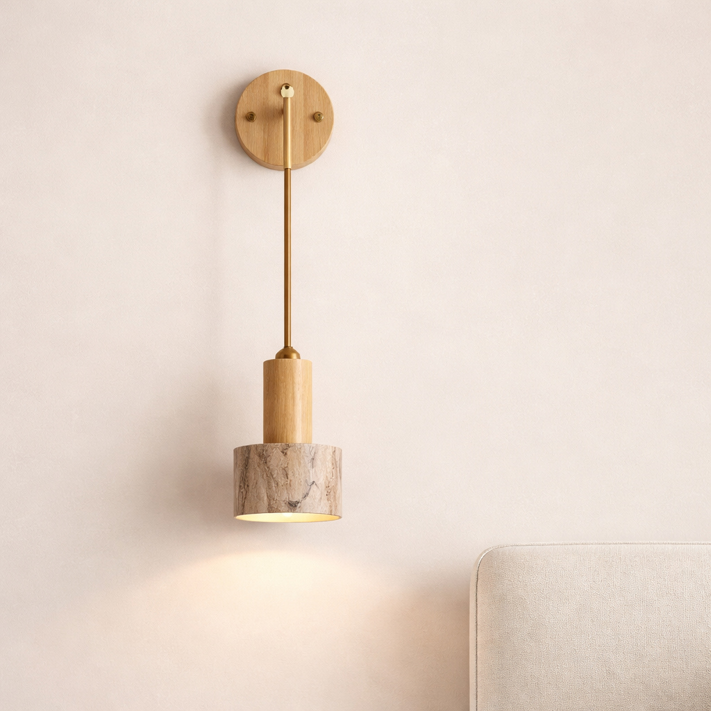 Elegant Wood and Travertine Wall Light for Indoor Spaces