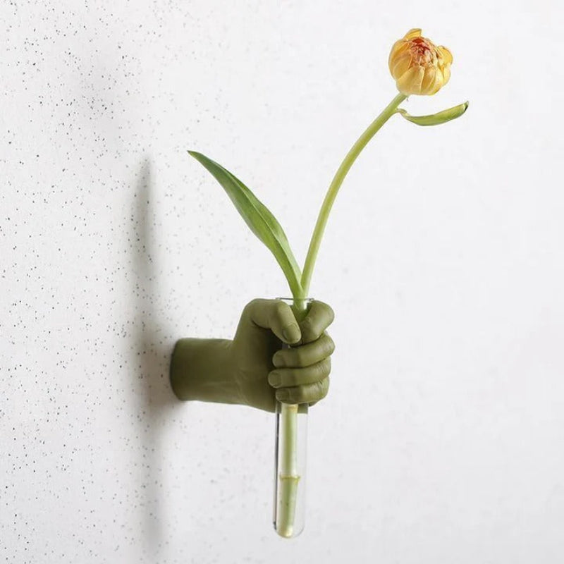 Artistic Hand-Shaped Wall Planter with Glass Tube