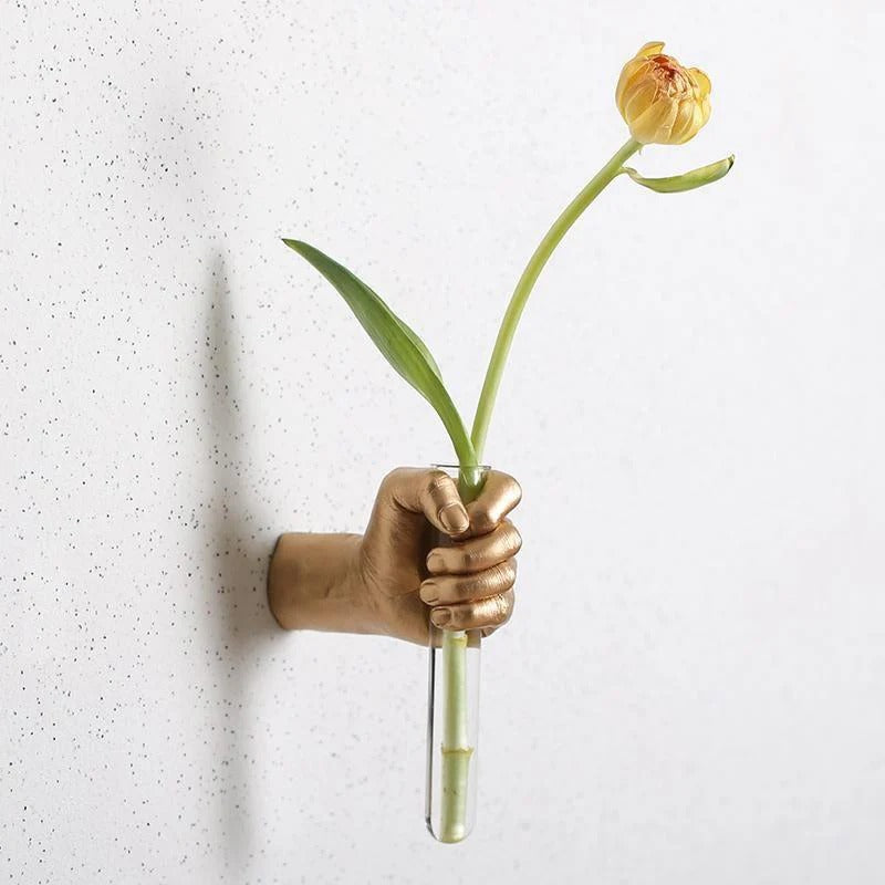 Artistic Hand-Shaped Wall Planter with Glass Tube