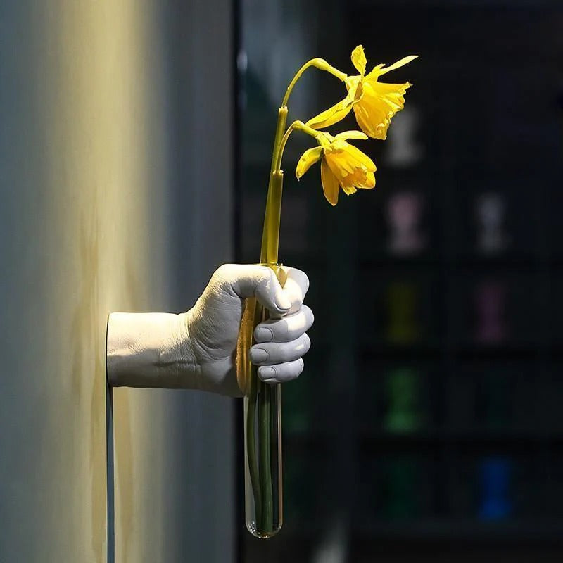 Artistic Hand-Shaped Wall Planter with Glass Tube