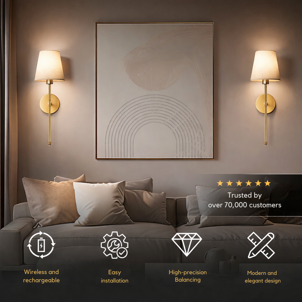 Wall Light | Fabric Shade | Set of 2 | 3M Adhesive Mount | LumiStick Duo