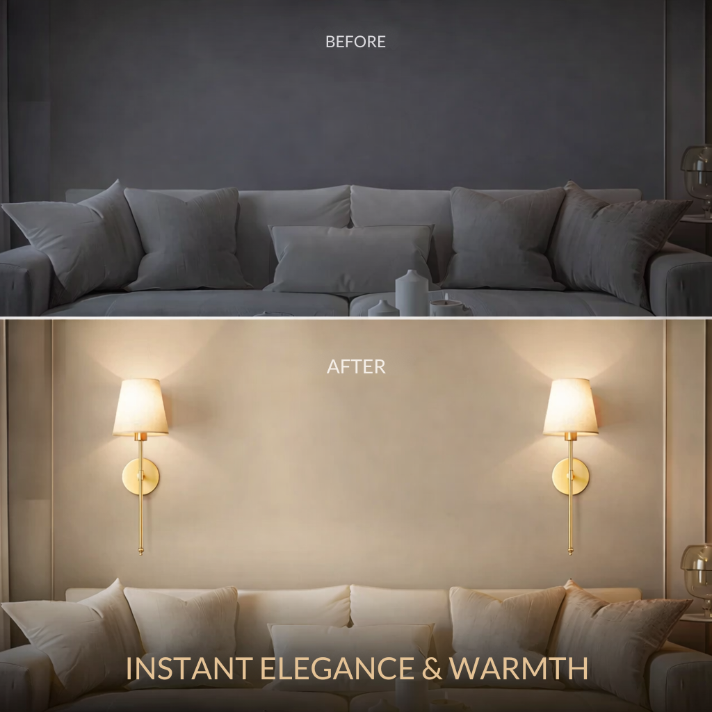 Wall Light | Fabric Shade | Set of 2 | 3M Adhesive Mount | LumiStick Duo