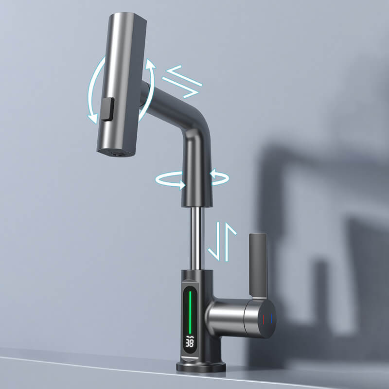 Retractable Faucet with 360° Rotation | LED Temperature Display | 5 Spray Modes