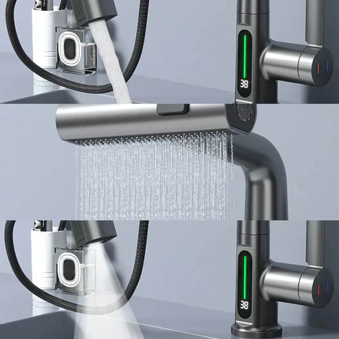 Retractable Faucet with 360° Rotation | LED Temperature Display | 5 Spray Modes