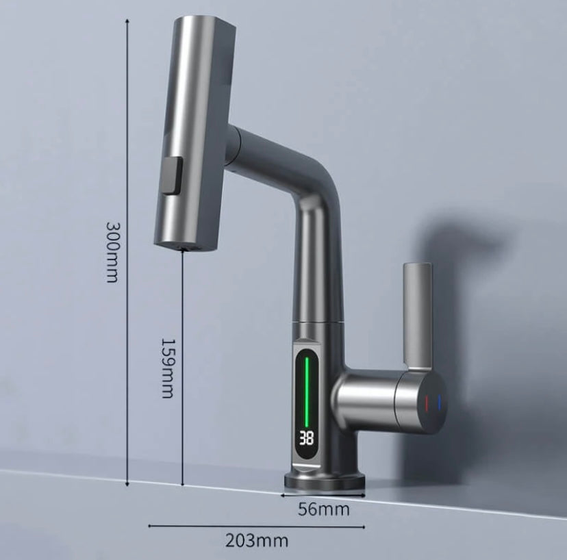 Retractable Faucet with 360° Rotation | LED Temperature Display | 5 Spray Modes