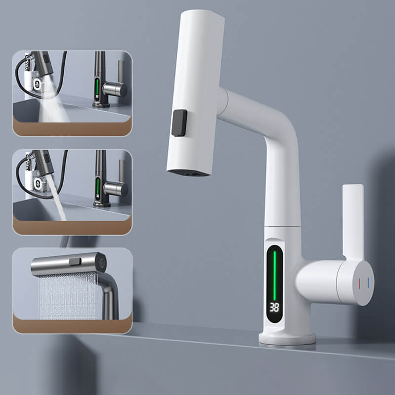Retractable Faucet with 360° Rotation | LED Temperature Display | 5 Spray Modes
