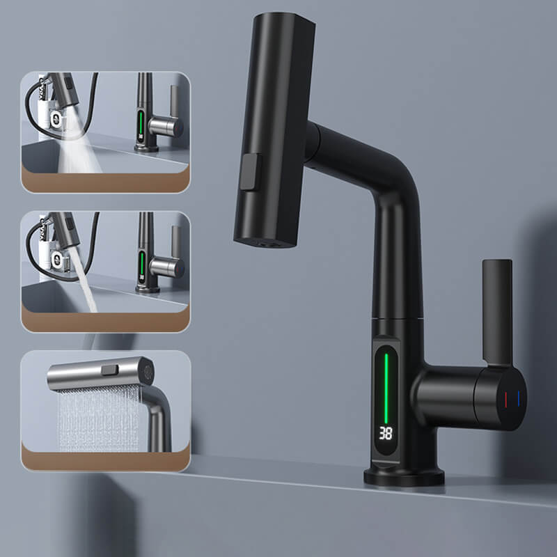 Retractable Faucet with 360° Rotation | LED Temperature Display | 5 Spray Modes