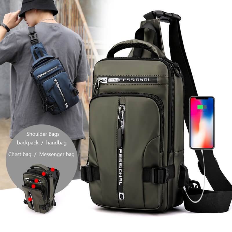 Versatile Waterproof Crossbody Backpack with USB Charging Port