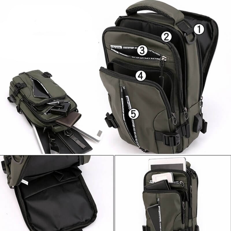 Versatile Waterproof Crossbody Backpack with USB Charging Port