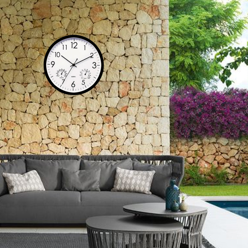 Weather-Resistant 30cm Outdoor Clock with Temperature & Humidity Readings