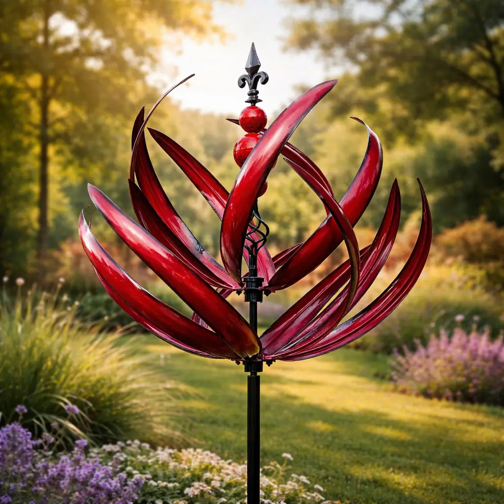 Lotus-Shaped Metal Wind Spinner | Weather Vane | Rust-Resistant