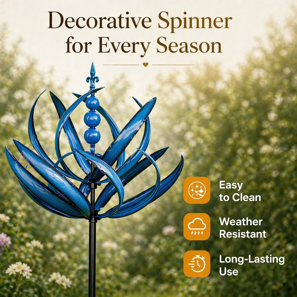 Lotus-Shaped Metal Wind Spinner | Weather Vane | Rust-Resistant