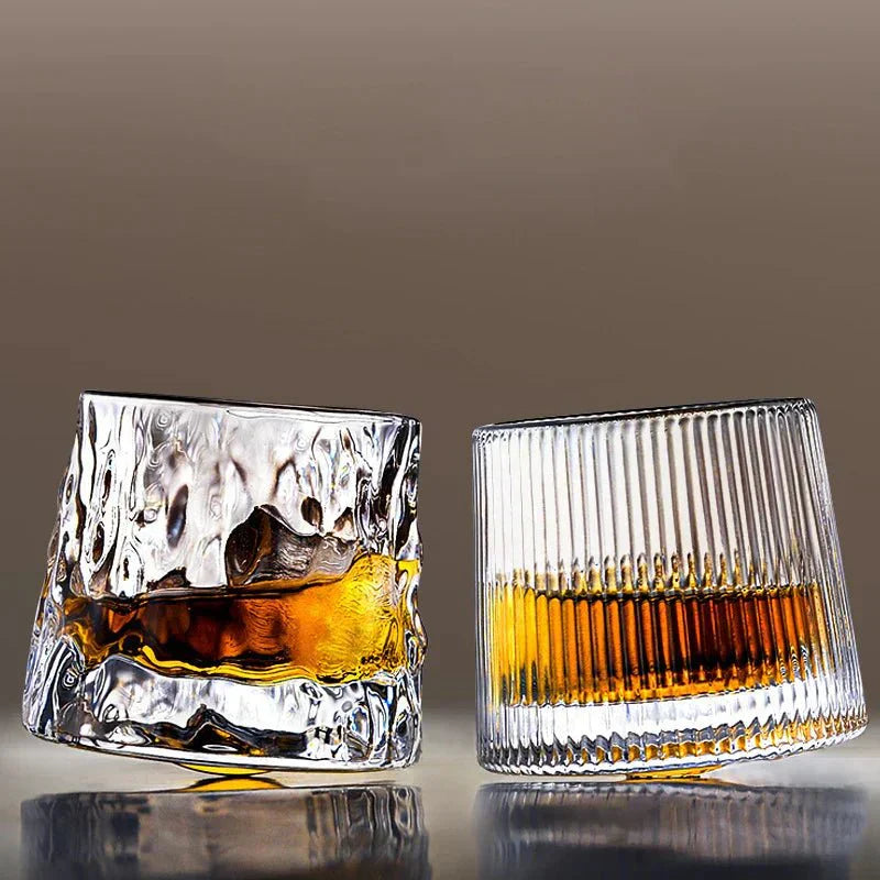 Elegant Crystal Whiskey Tumbler with Rotating Base