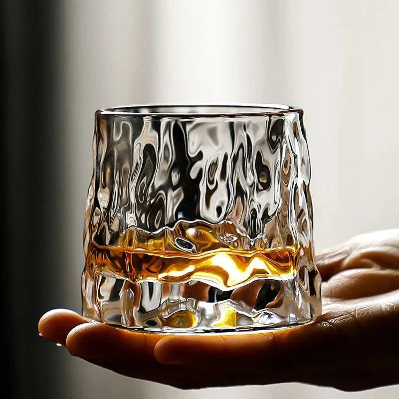 Elegant Crystal Whiskey Tumbler with Rotating Base