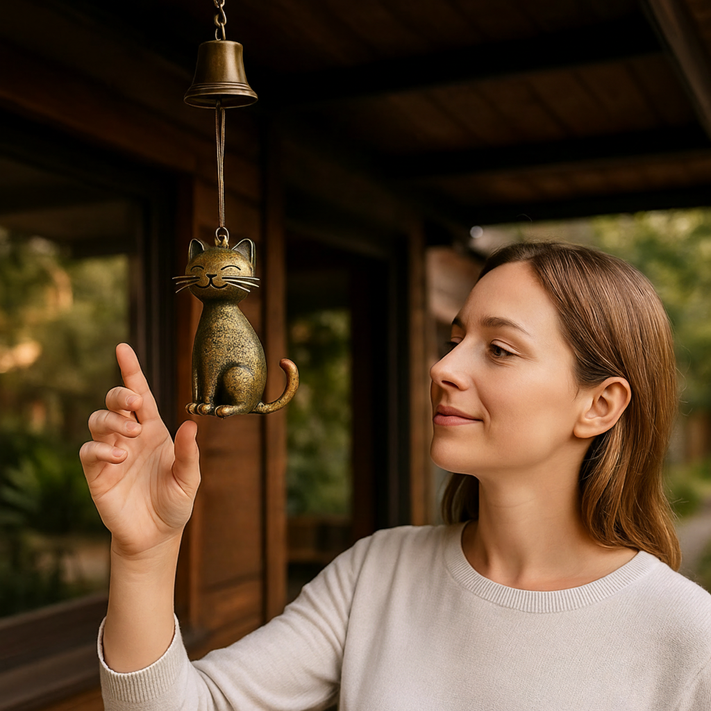 Artisan Cat-Inspired Copper Wind Chime for a Calming Atmosphere