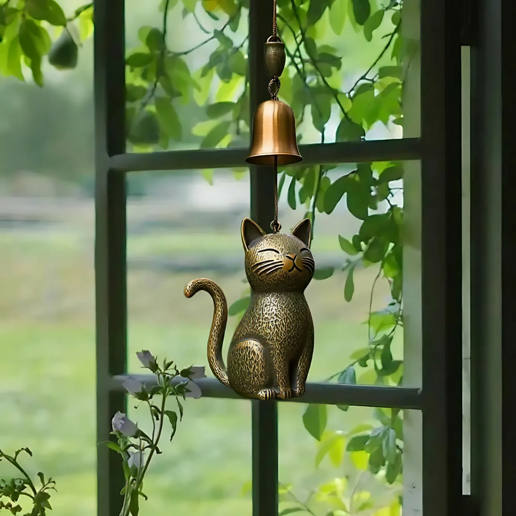 Artisan Cat-Inspired Copper Wind Chime for a Calming Atmosphere