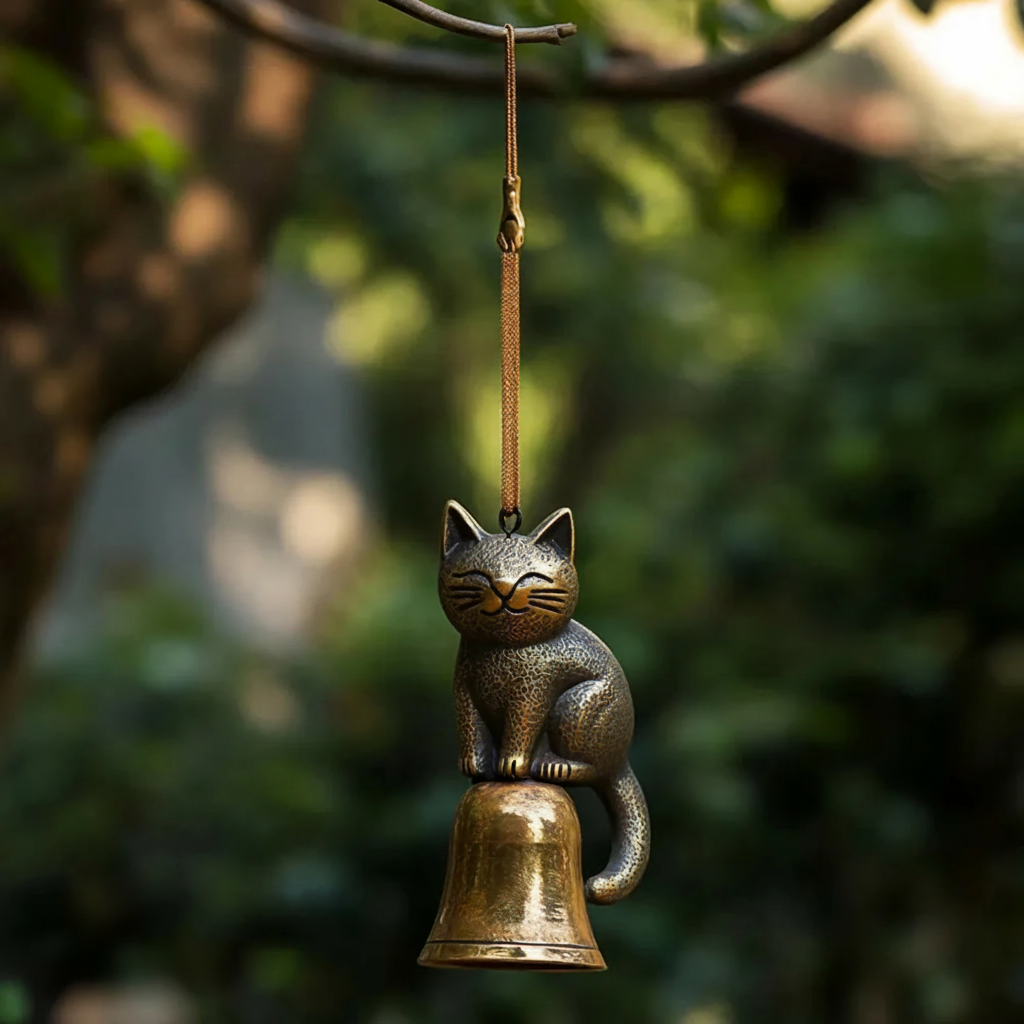 Artisan Cat-Inspired Copper Wind Chime for a Calming Atmosphere