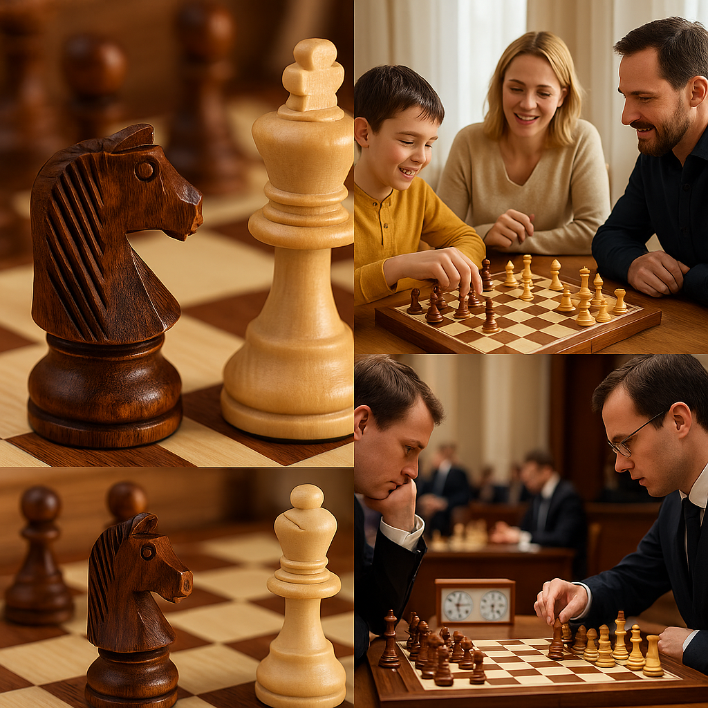 Elegant Wooden Chess Set with Foldable Board and Artisan Pieces