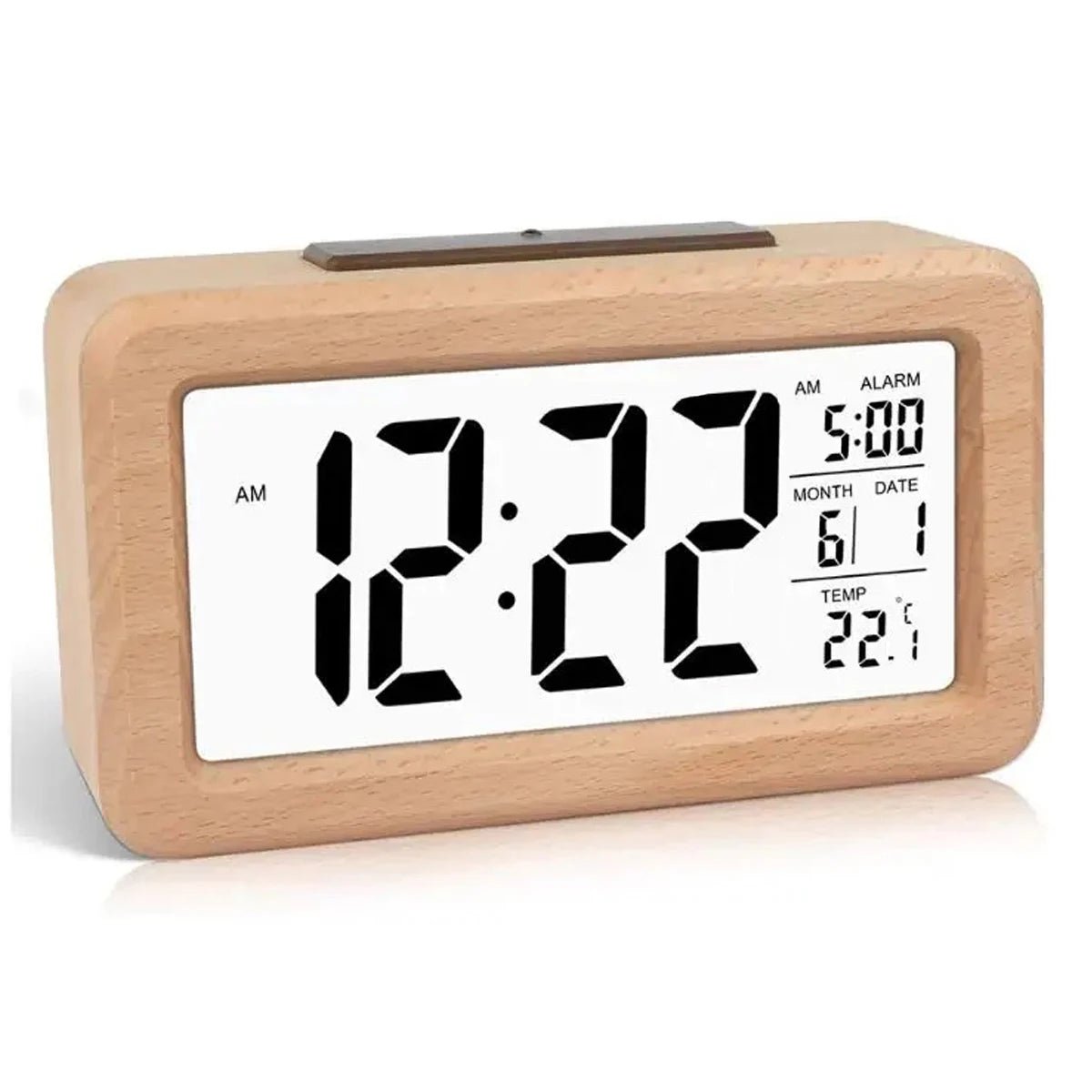 Natural Wood Alarm Clock with LED Display & Temp Monitor