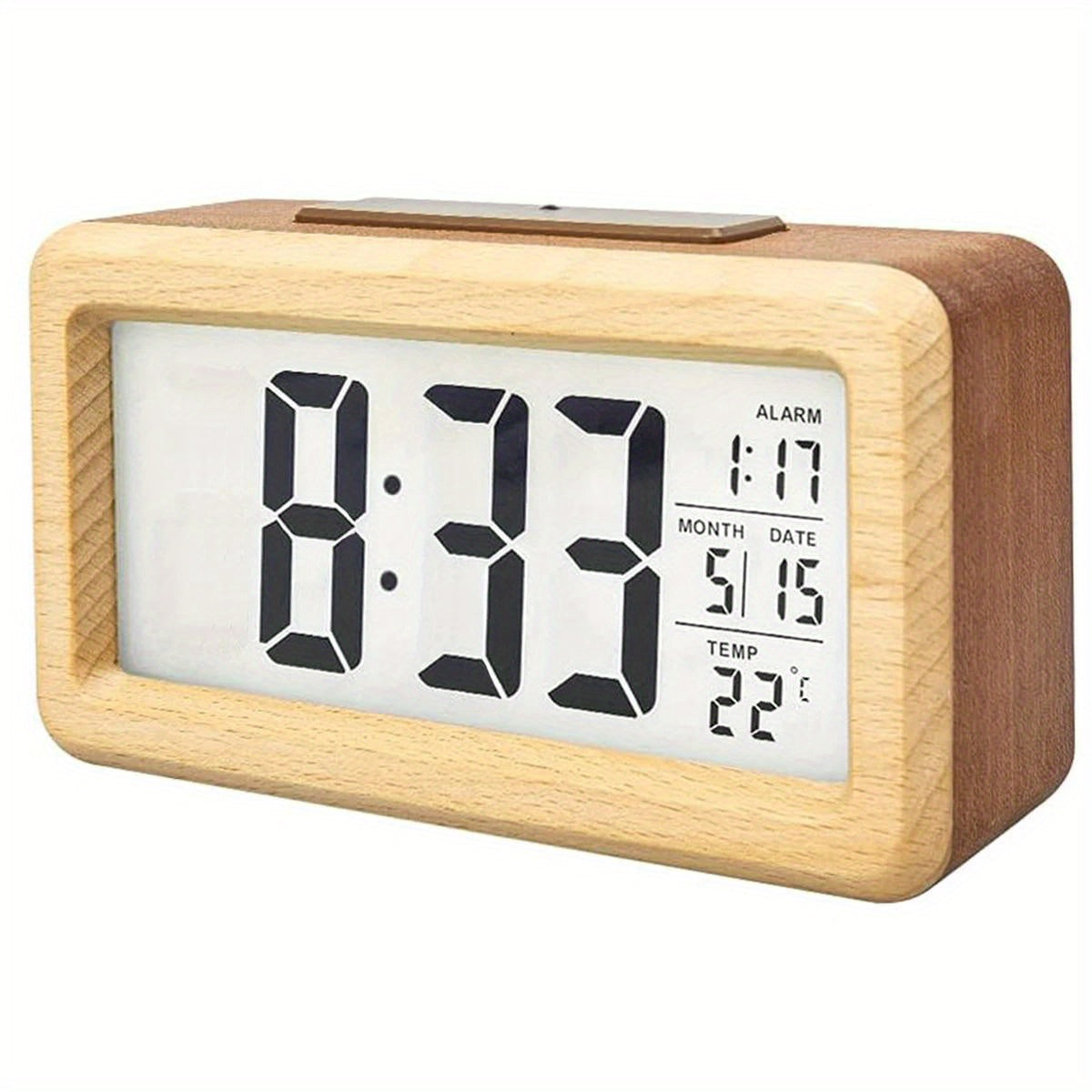 Elegant Wooden LED Alarm Clock with Temperature Display