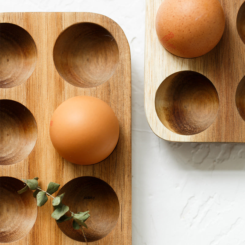 Elegant Acacia Wood Egg Holder for Kitchen Organization