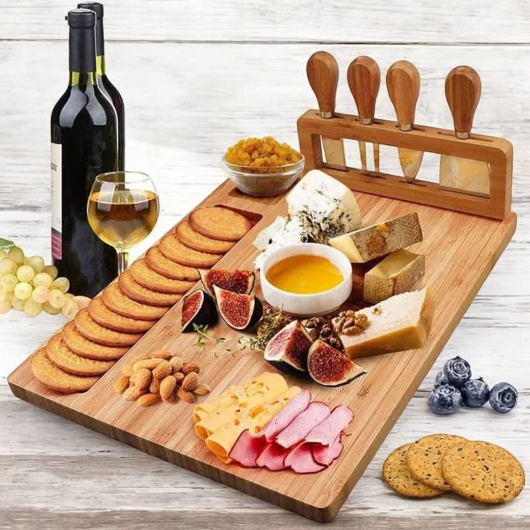 Elegant Bamboo Serving Board Set with Knife Holder