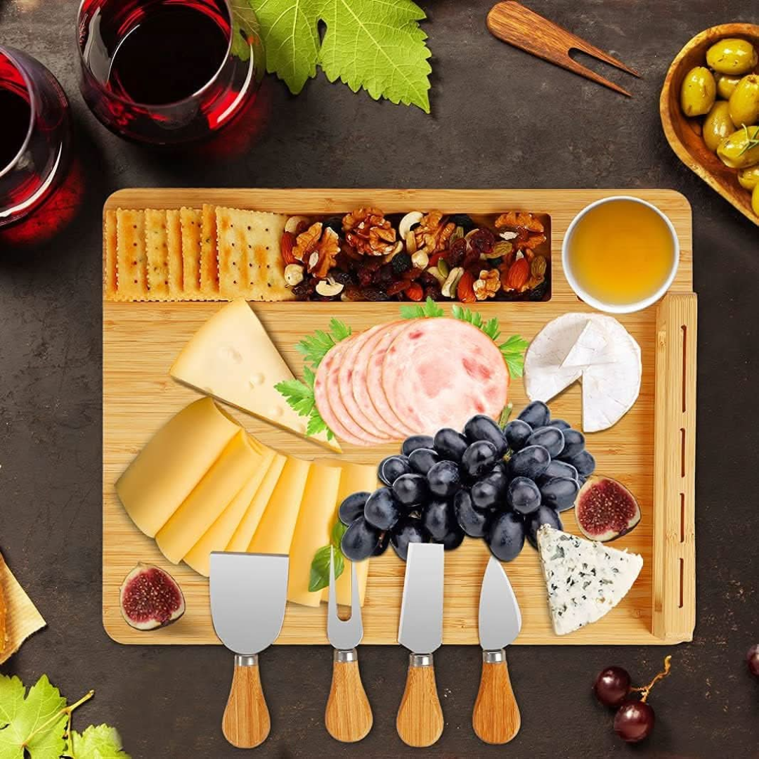 Elegant Bamboo Serving Board Set with Knife Holder