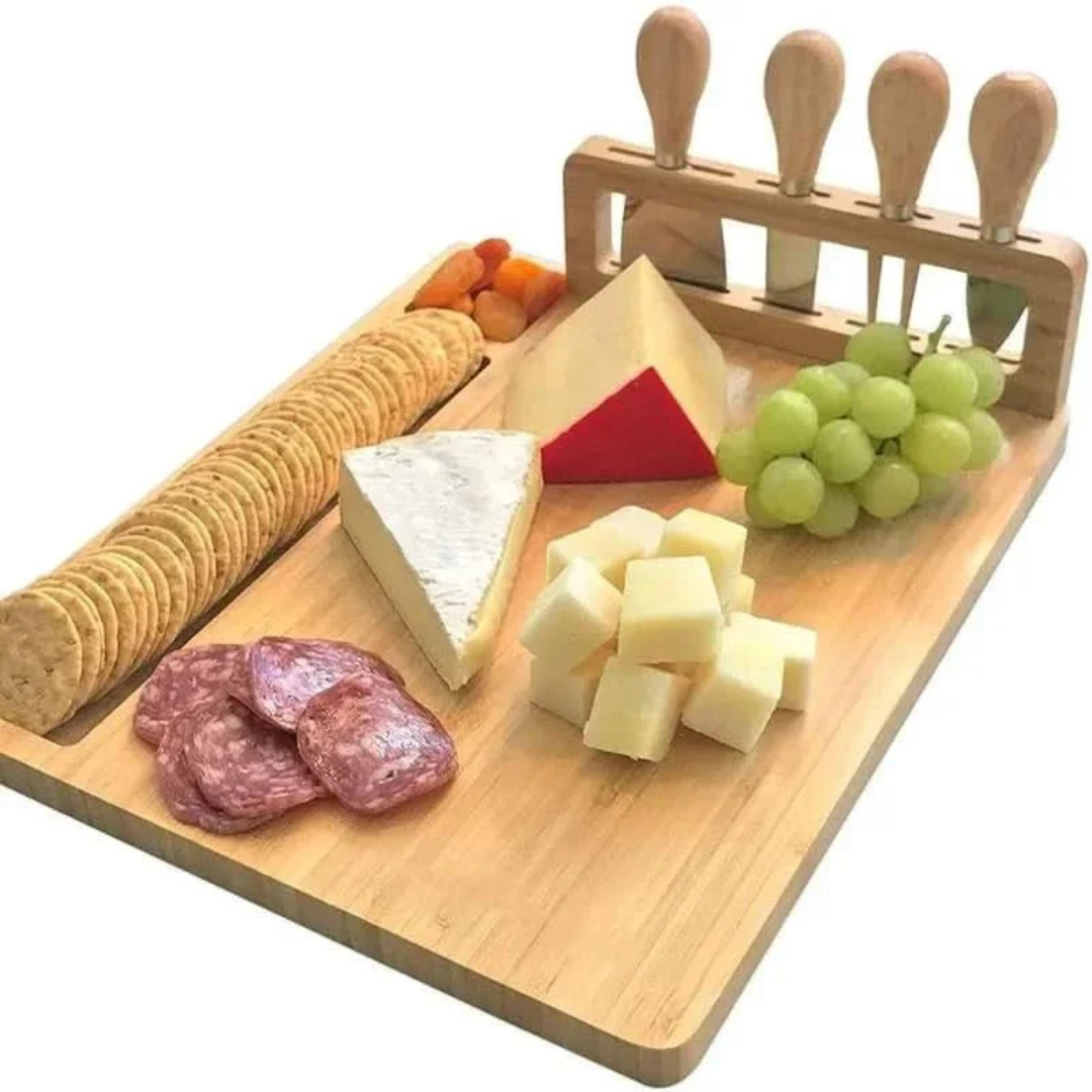 Elegant Bamboo Serving Board Set with Knife Holder
