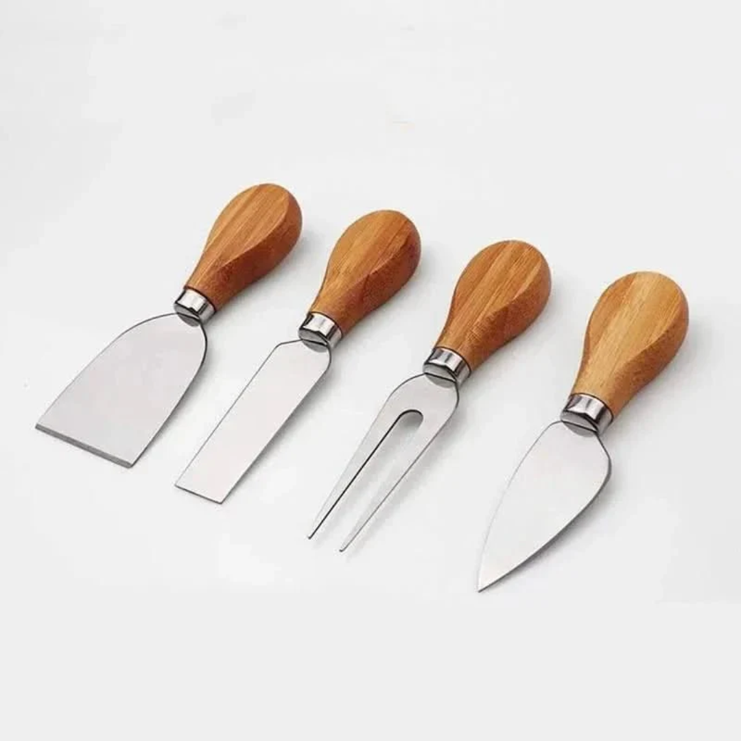 Elegant Bamboo Serving Board Set with Knife Holder