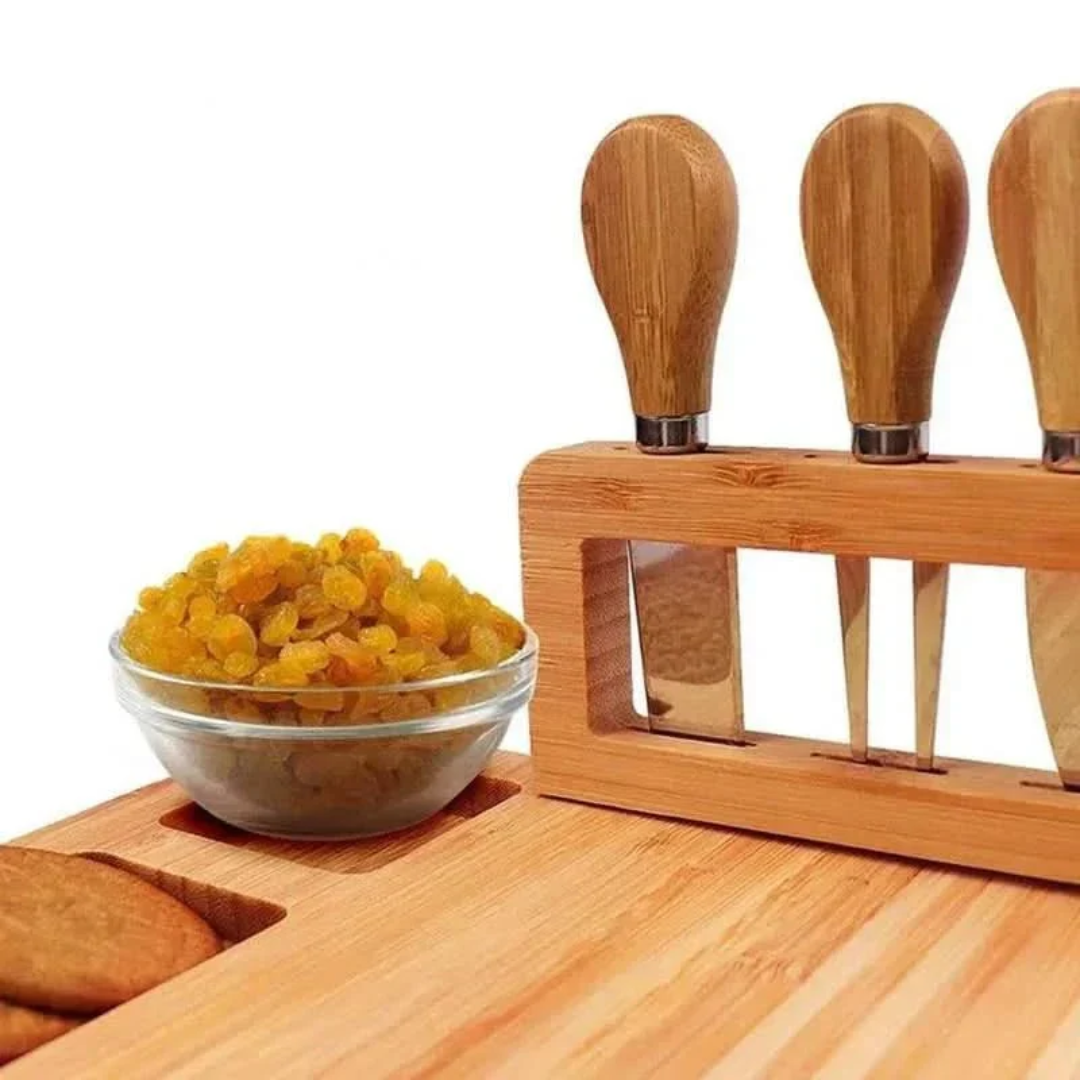 Elegant Bamboo Serving Board Set with Knife Holder