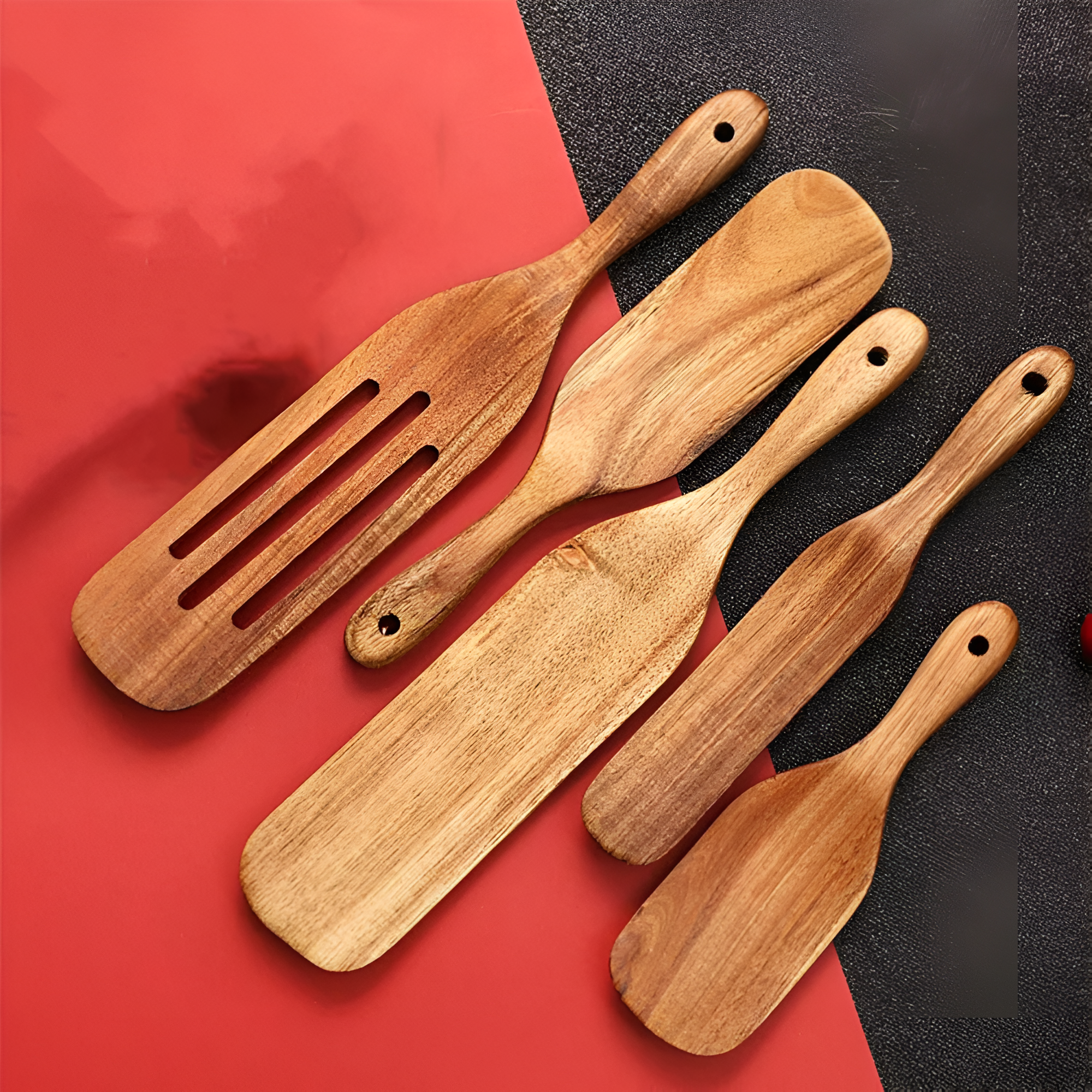 Natural Teak Cooking Spatula Set with Comfortable Grip