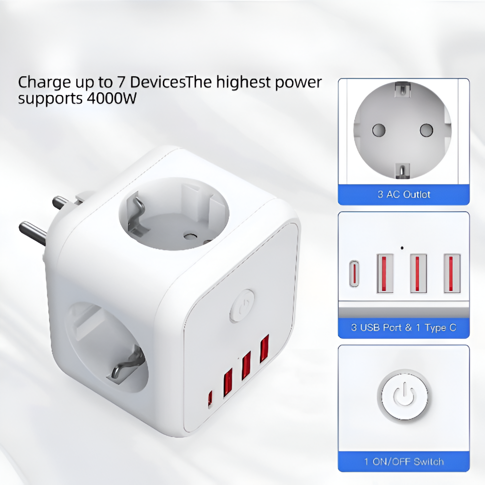 Cube Power Strip | Multi Socket Outlet | Overload Protection with Switch