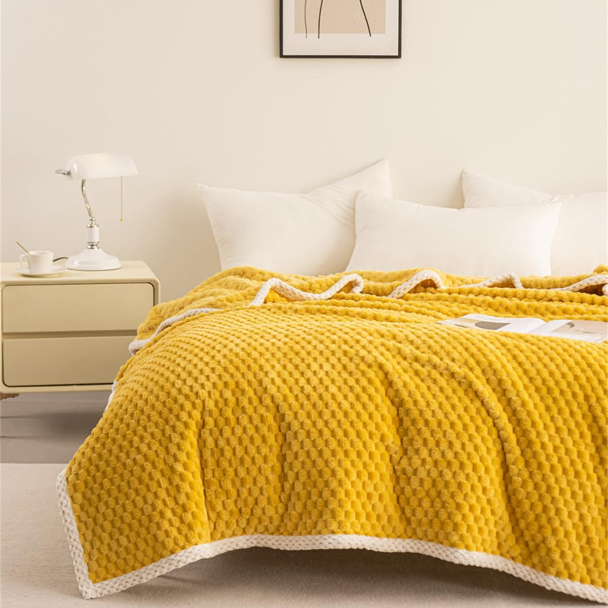 Cozy Waffle Weave Throw Blanket in Vibrant Yellow