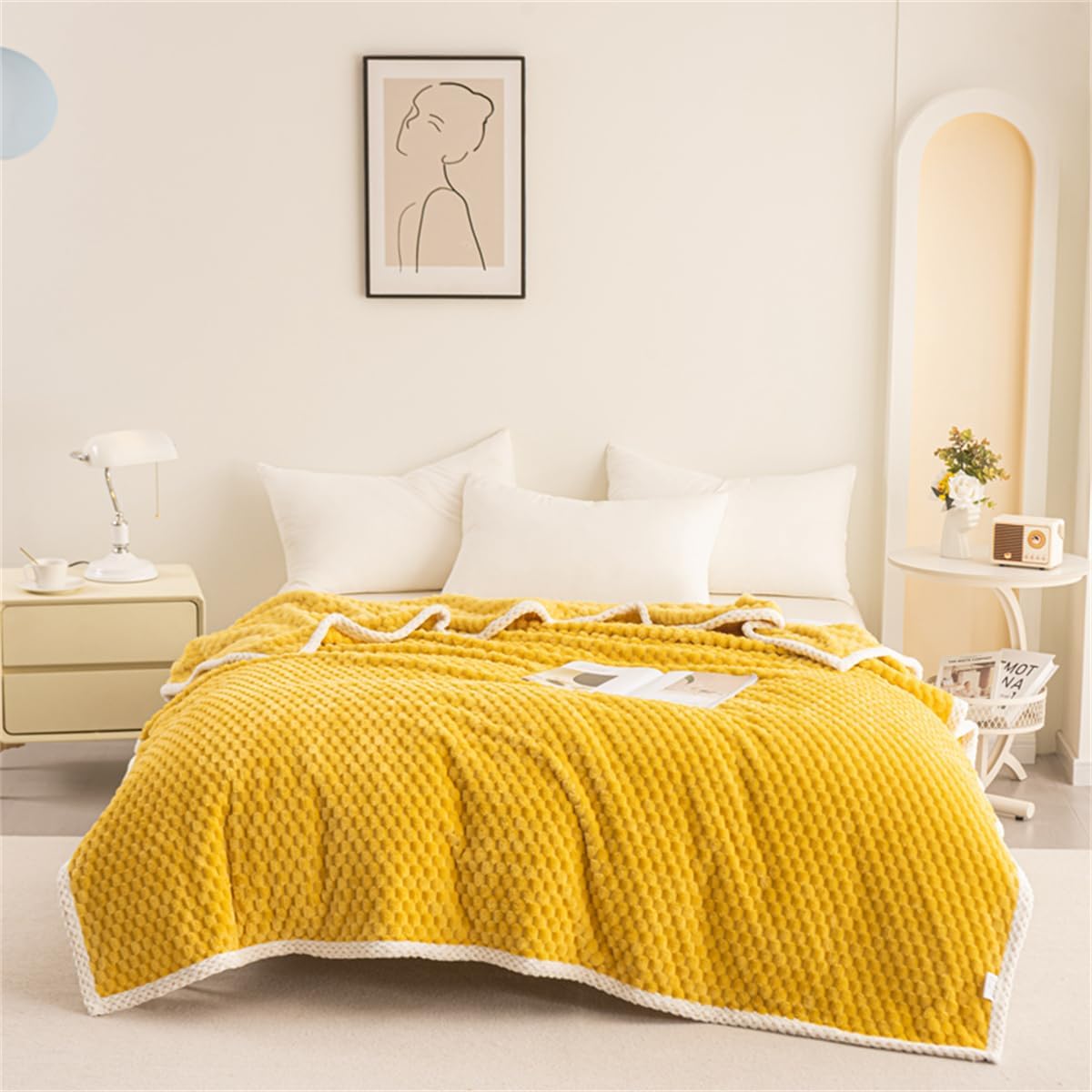 Cozy Waffle Weave Throw Blanket in Vibrant Yellow