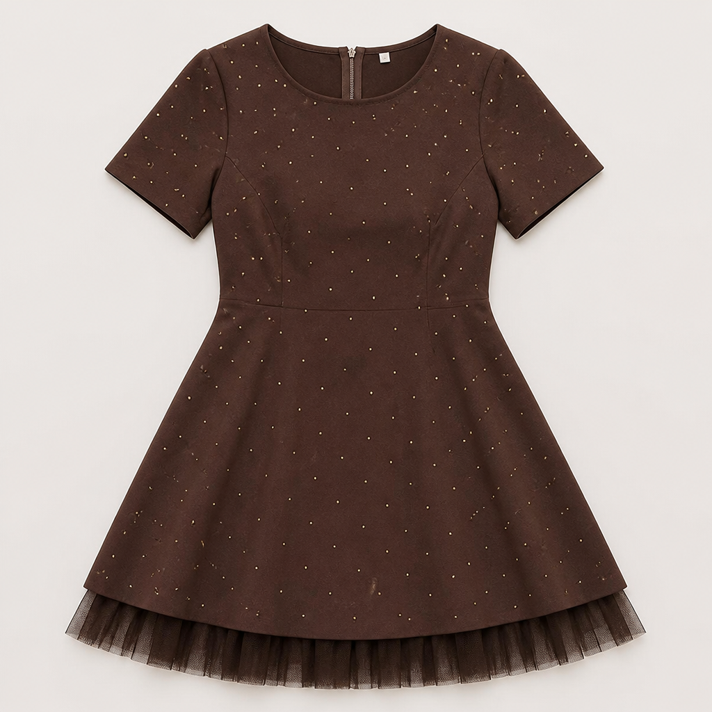 VeroLux™ – Mini Dress with Rhinestone Accents and Layered Tulle Hem
