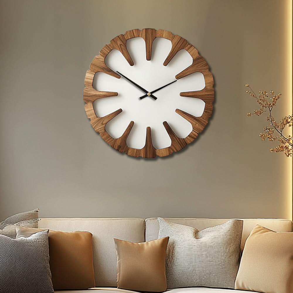 Silent Round Wall Clock in Artistic Wood Design
