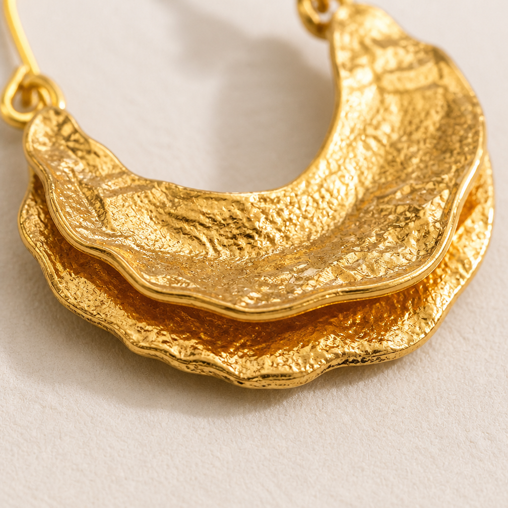 Selenia™ – Textured Gold Crescent Statement Hoop Earrings
