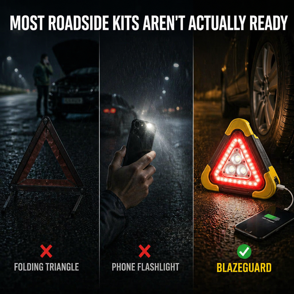 BlazeGuard™ — Illuminate the Night, Signal the Road & Power Your Phone