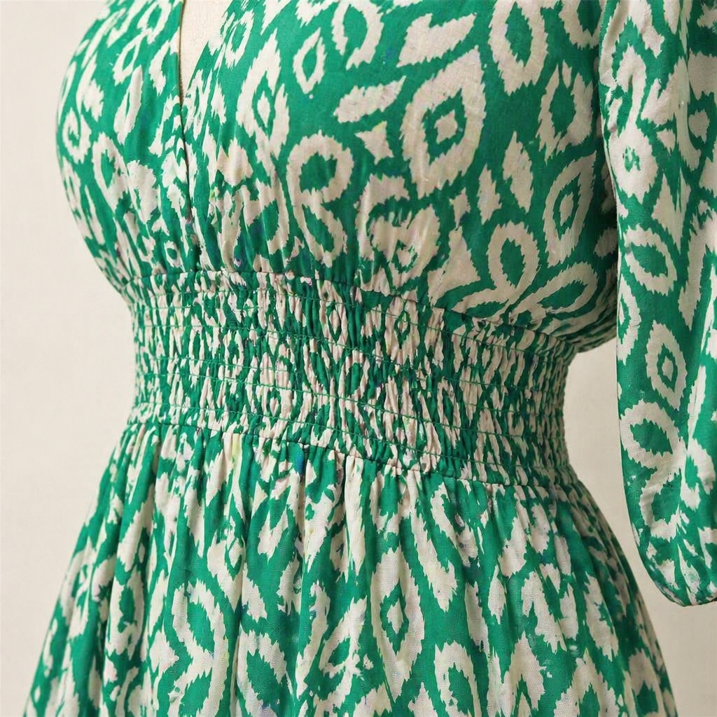 Majestella™ – Flowy V-Neck Midi Dress with Smocked Waist
