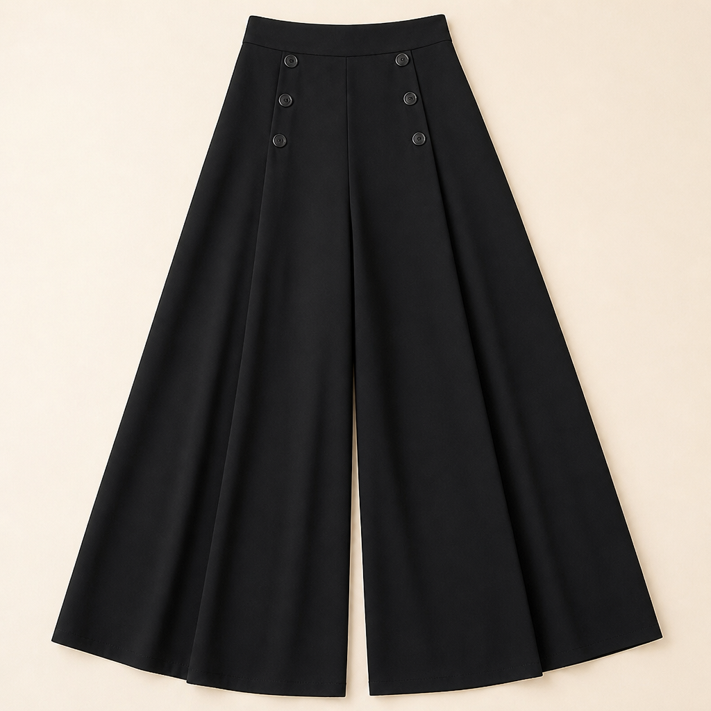 VeroLuxe™ – Wide-Leg Flowing Pleated Pants Featuring Side Button Accent